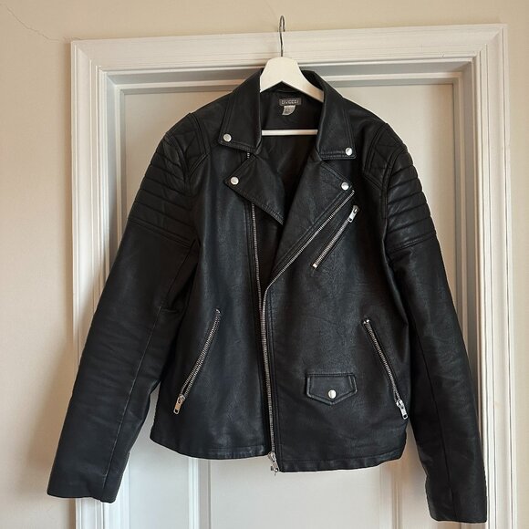 Black H&M Faux Leather Biker Jacket Size XL - Picture 1 of 3